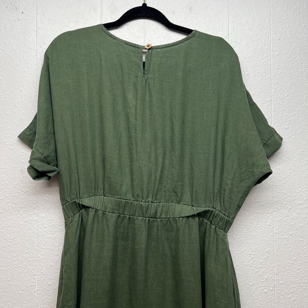 Ylistyle Linen Midi Dress Womens Large High Waist Pockets Beachy Coastal Resort - Picture 11 of 15